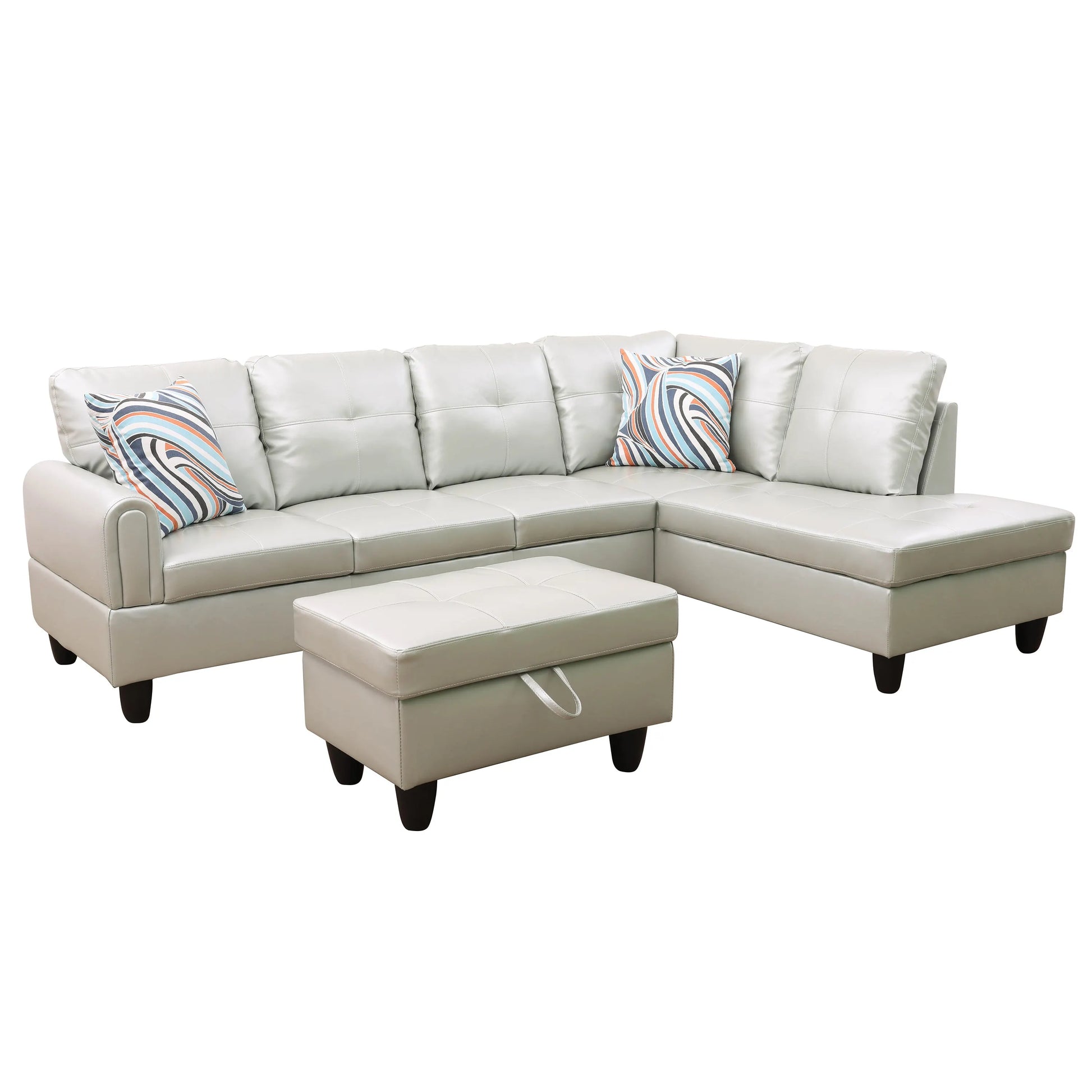 Ainehome 97" Wide Silver Green Faux Leather L-Shaped Living Room Sectional Sofa Set