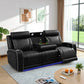 Black Leather 5-Seater Power Reclining Sofa Set with Reading Lights & Hidden Storage