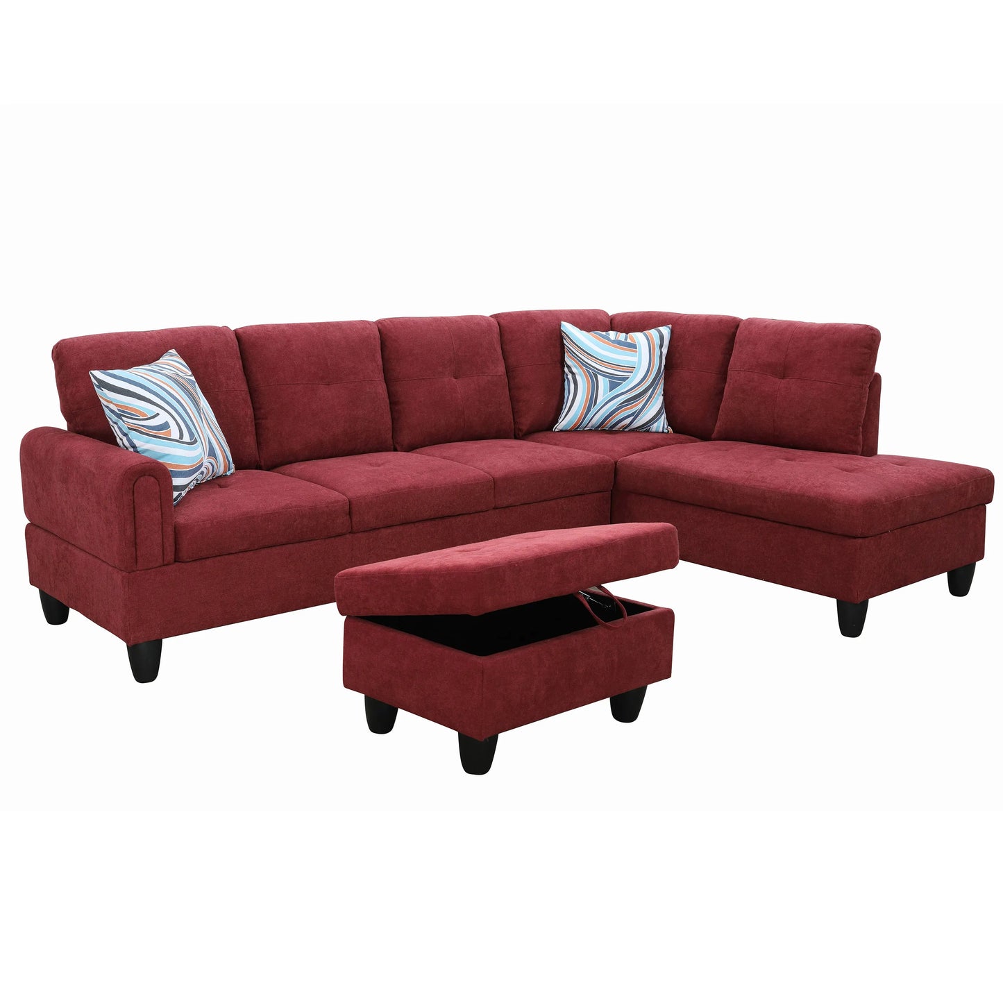 Ainehome 97" Wide Flannel L-Shaped Living Room Sectional Sofa Set