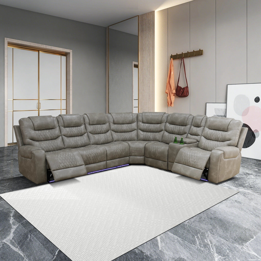 Ainehome Grey 3-Piece Intelligent Power Reclining Leather Sectional Sofa Set with Smart Features
