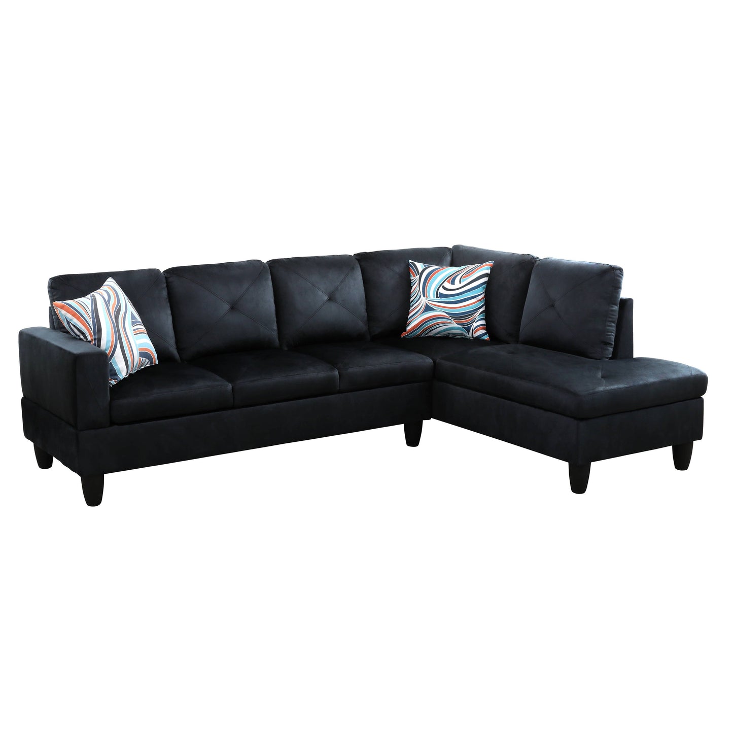 97" Wide Midnight Blue Microfiber L-Shaped Living Room Sectional Sofa Set — image 6