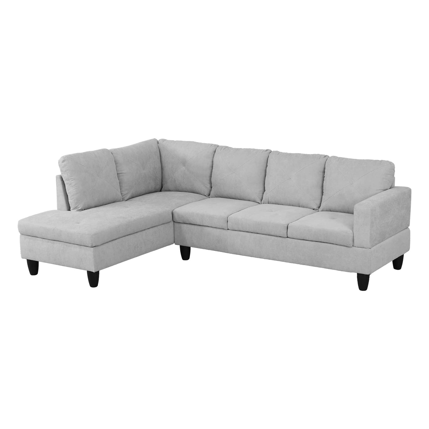 97" Wide Grey White Flannelette L-Shaped Living Room Sofa Set — image 11
