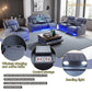 Ainehome Blue Gray Sanded Leather 5-Seater Power Reclining Sofa Set with Smart Features
