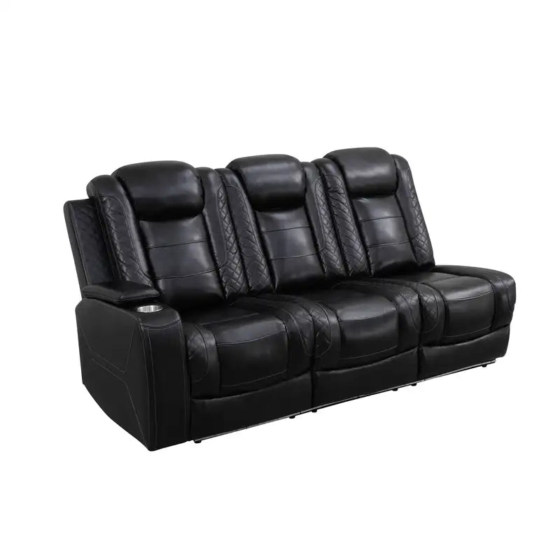 Ainehome Black Leather Power Reclining Sectional with Reading Lamp