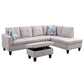 97" Wide Grey White Flannelette L-Shaped Living Room Sofa Set — image 4