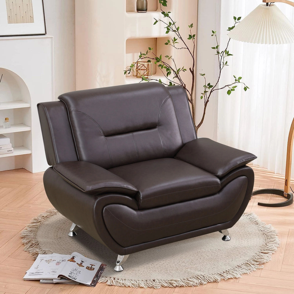 Solid Color Faux Leather 3-Piece Living Room Sofa Set with Elegant Design