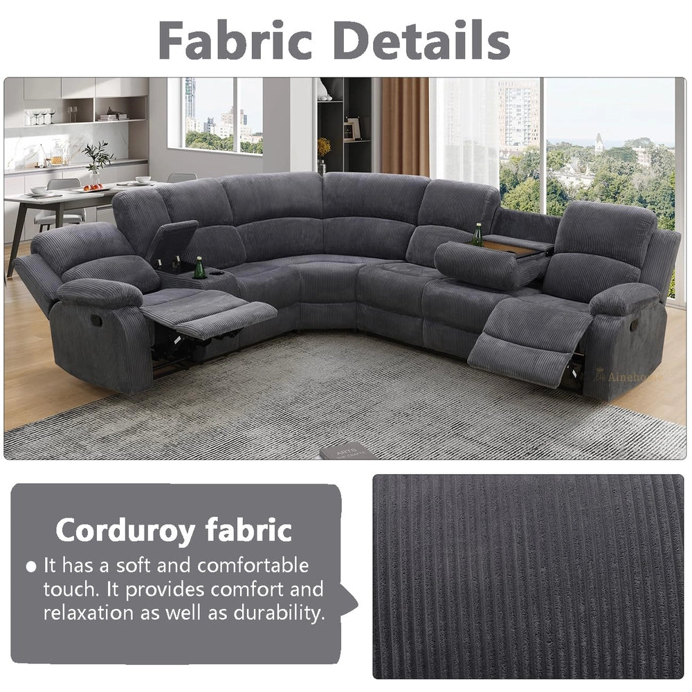 Ainehome Grandview 5-Seat Reclining Sectional Sofa in Dark Grey Corduroy