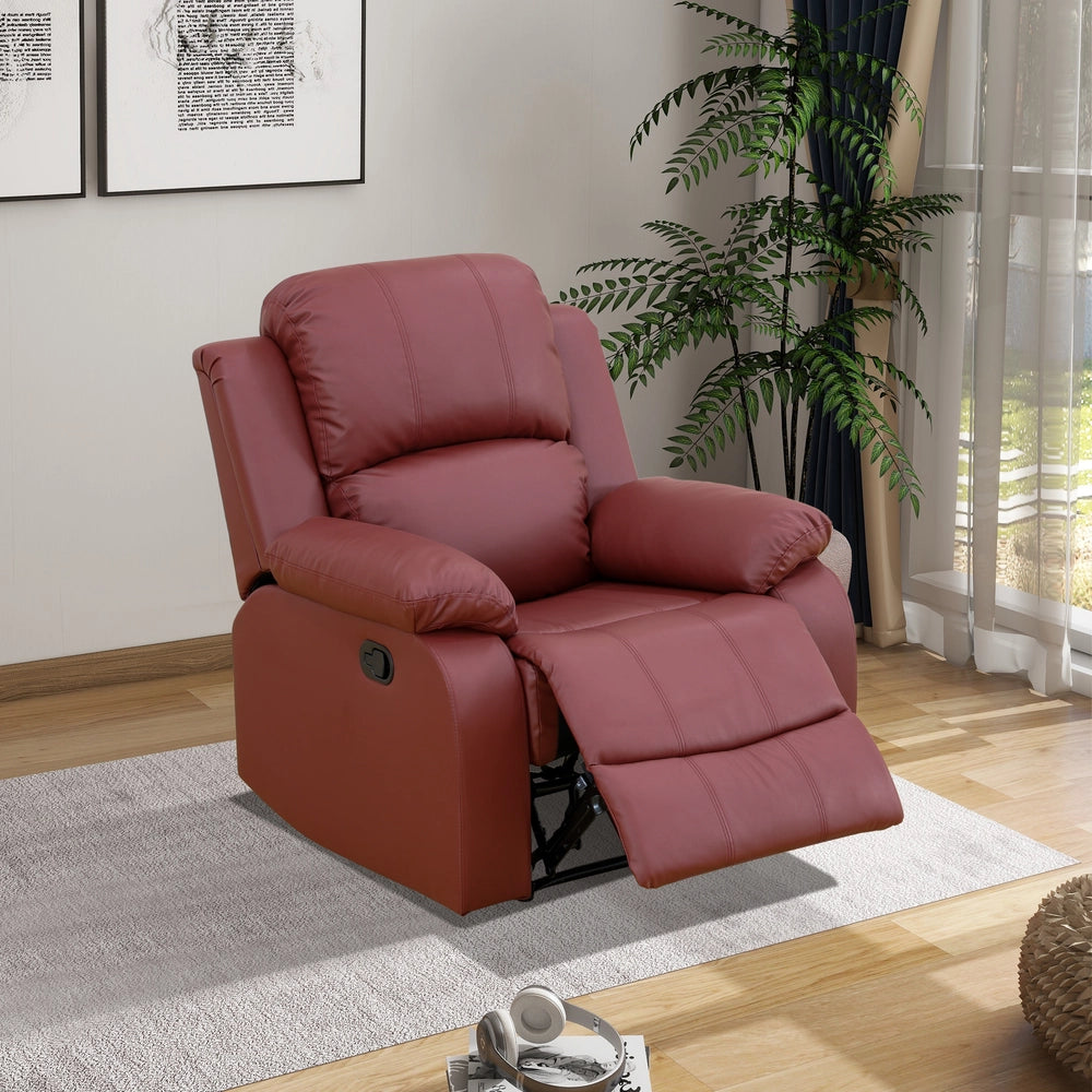Cinema 3-Piece Red Faux Leather Manual Reclining Sofa Set