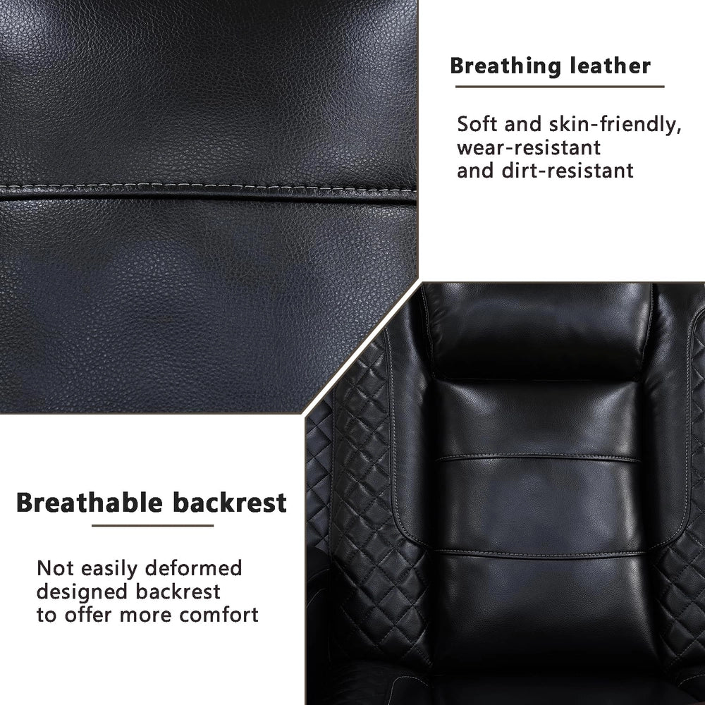 Ainehome Black Leather Power Reclining Sectional Sofa with Storage & Wireless Charging