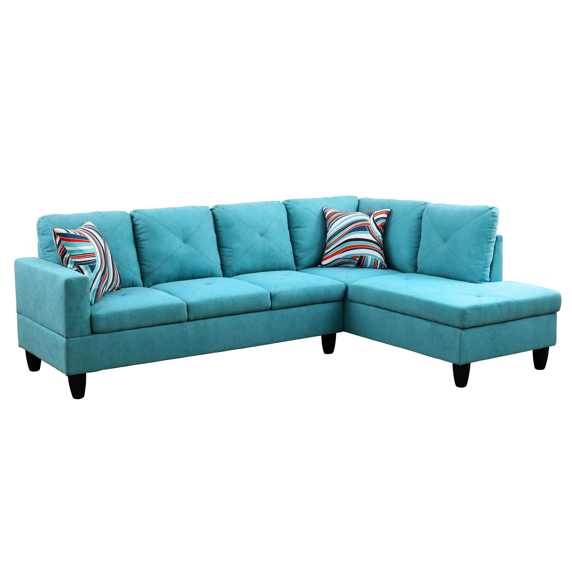 97" Wide Sky Blue Flannel L-Shaped Living Room Sectional Sofa Set — image 7