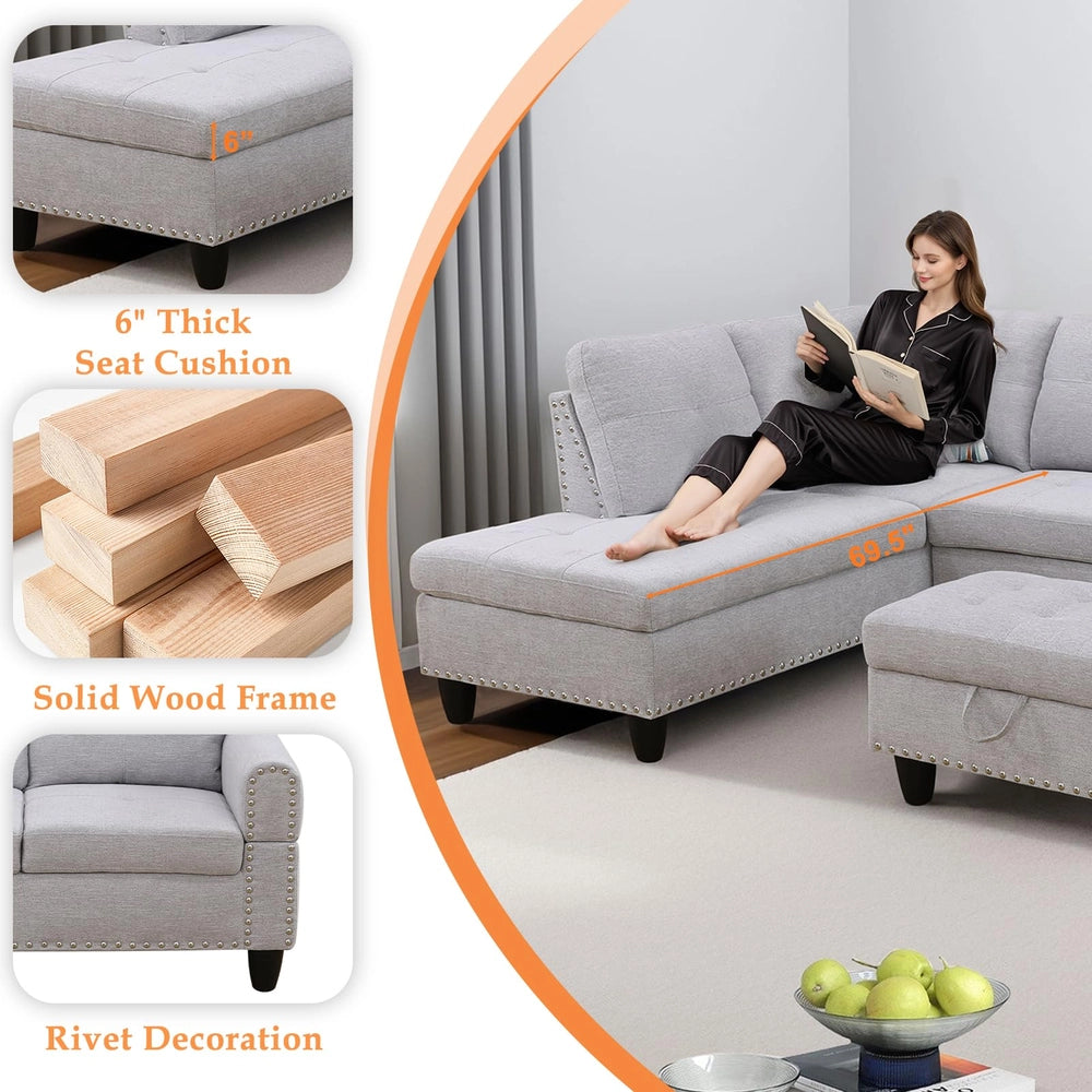 Ainehome 97.5" Wide Grey White Flannel 3-Piece Sofa Living Room Sofa Set