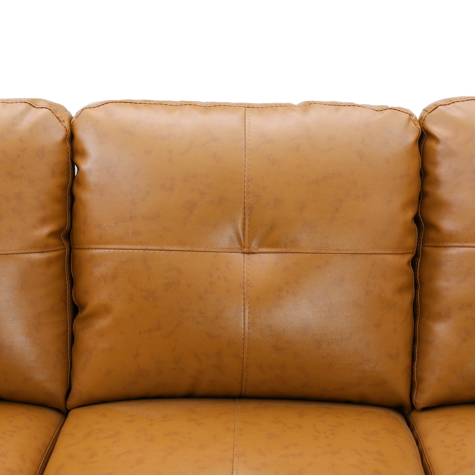 Ainehome 97" Wide Ginger Faux Leather L-Shaped Living Room Sectional Sofa Set