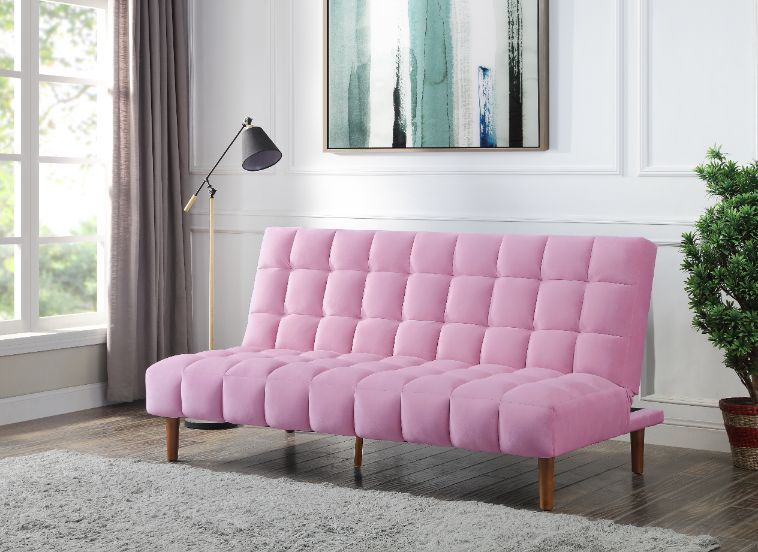Yolandi - Adjustable Sofa - Pink Velvet & Dark Walnut