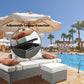 Salena - Patio Sofa With 2 Pillows & Ottoman - Beige Fabric & Gray Wicker