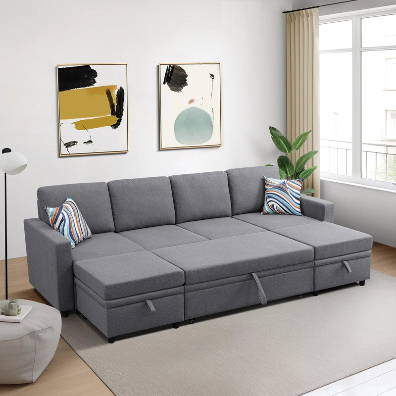Ainehome Dark Grey Fabric Extendable Sofa Bed 6-Piece Sectional with Storage