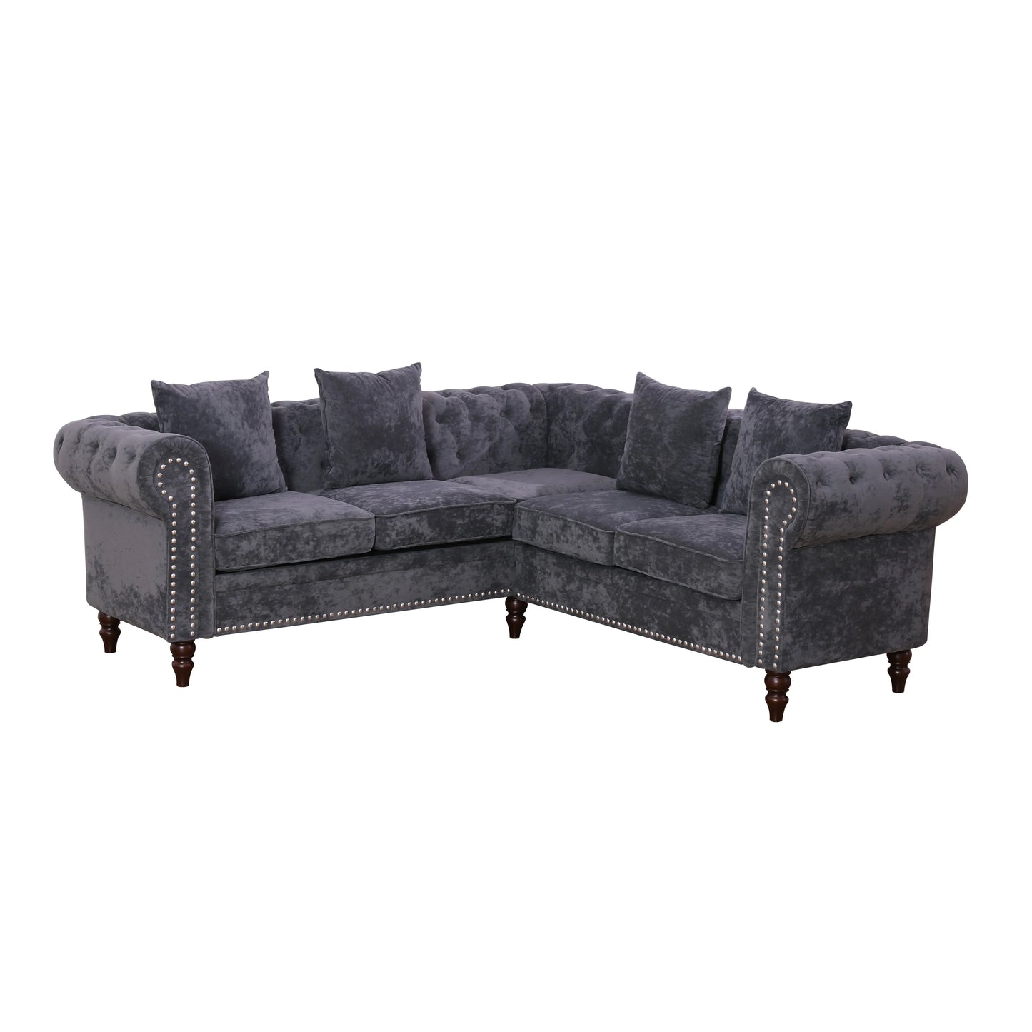 Ainehome Dark Gray Flannelette 2-Piece Sofa Set with Handcrafted Design