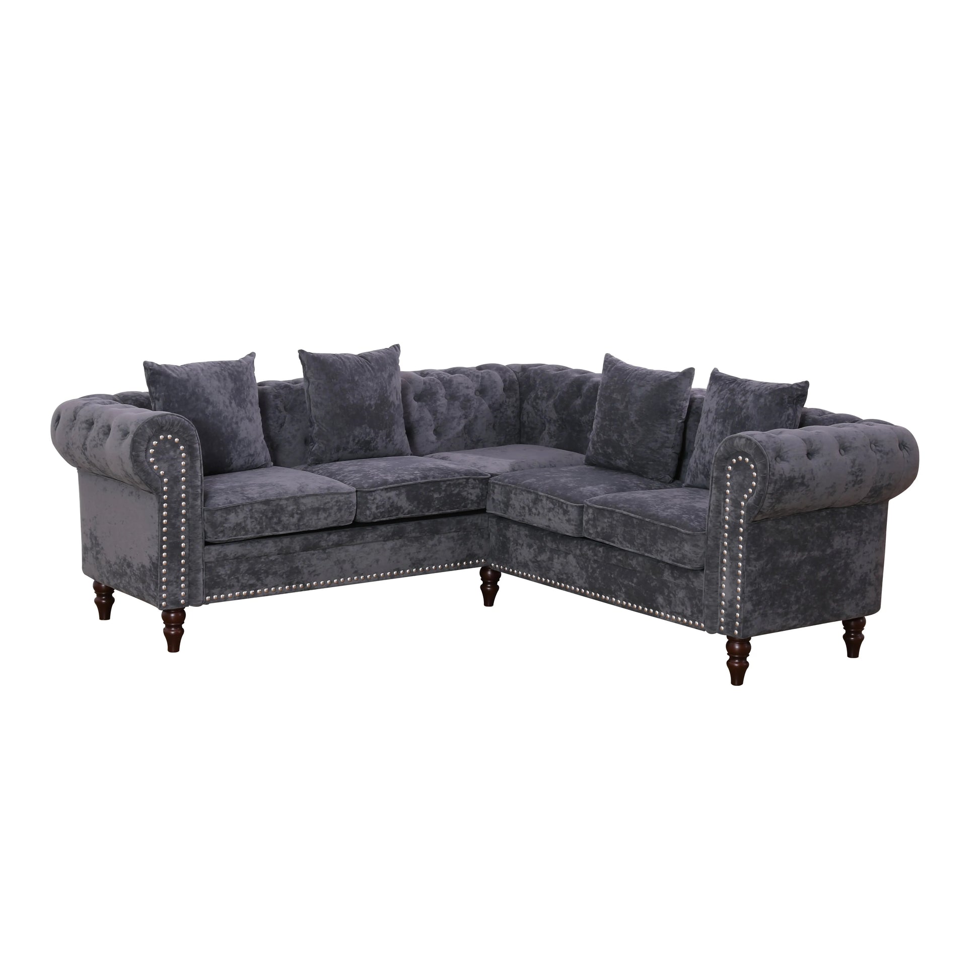 Ainehome Dark Gray Flannelette 2-Piece Sofa Set with Handcrafted Design