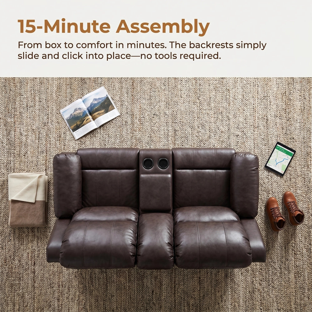 Ainehome 68" Manual RV Loveseat Recliner with Storage Console - Breathable Synthetic Leather Motorhome Sofa Replacement - 67" Full Extension & 26" Door Friendly - Walnut Brown