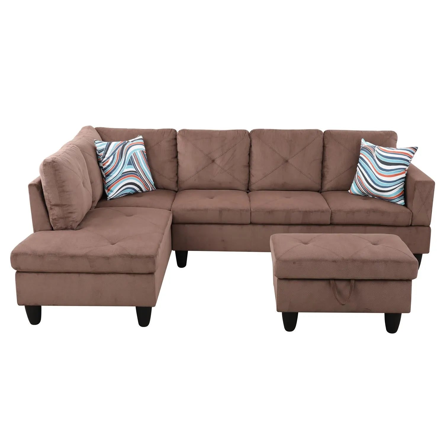 97" Wide Brown Corduroy L-Shaped Living Room Sectional Sofa Set — image 4