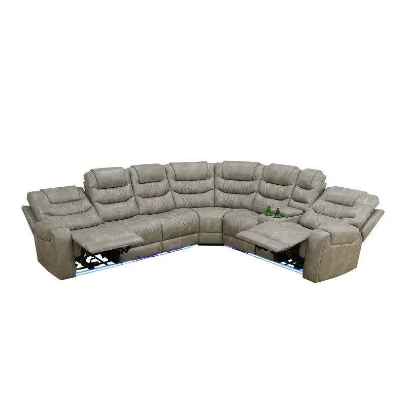 Ainehome Grey 3-Piece Intelligent Power Reclining Leather Sectional Sofa Set with Smart Features
