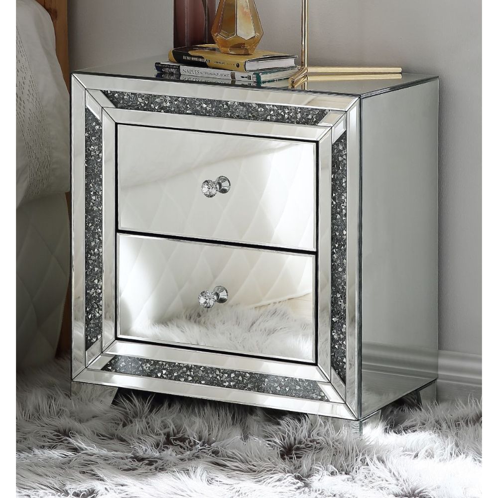 Noralie - 22" X 14" Accent Table With Faux Diamonds - Mirrored