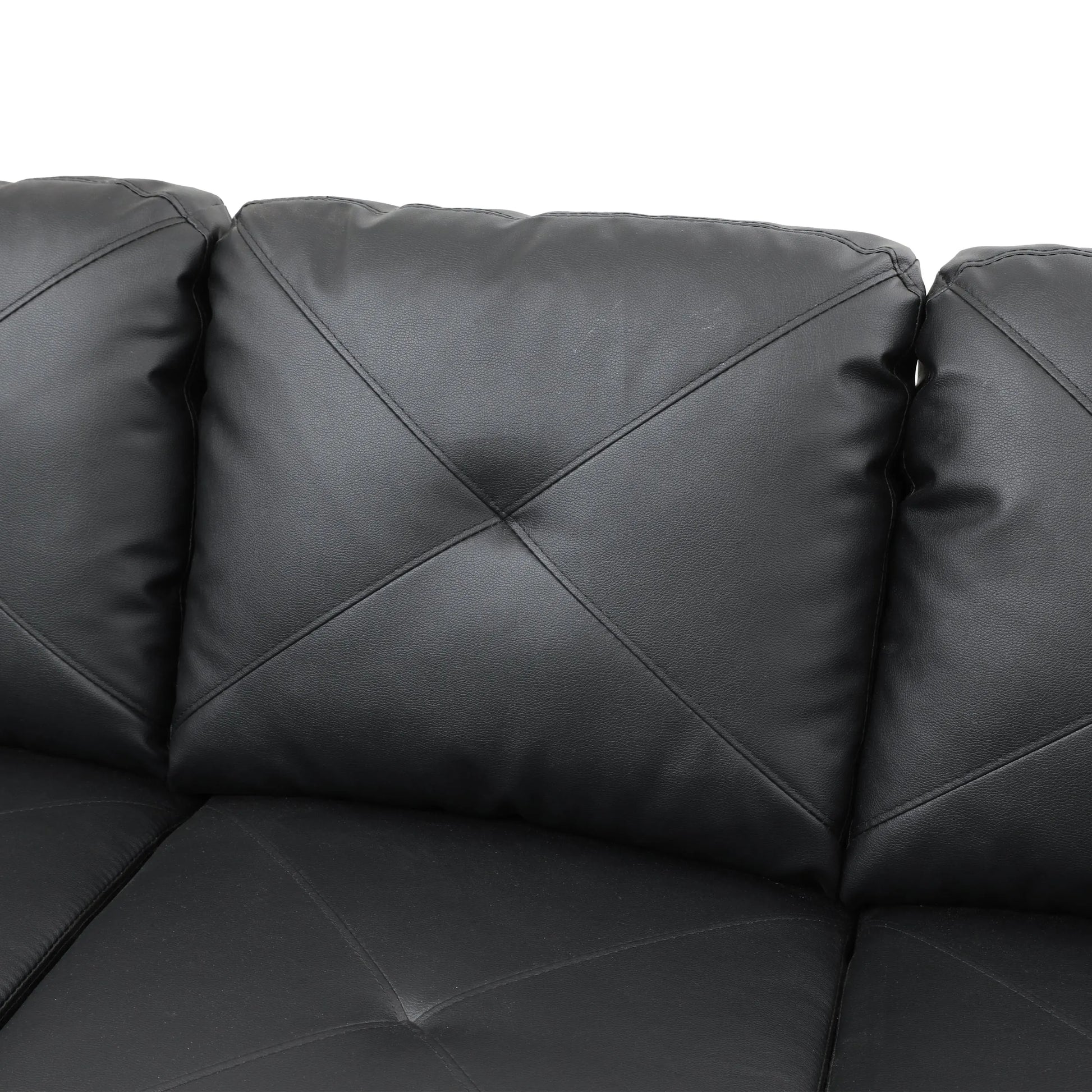 97" Wide Black Faux Leather L-Shaped Living Room Sectional Sofa Set — image 9