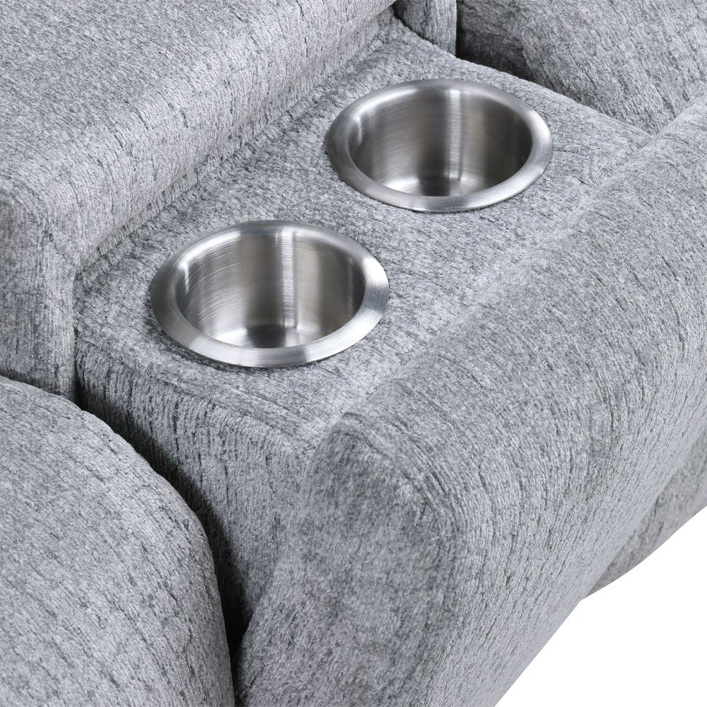 Fullar - Modular Console With Speaker & Cup Holder - Light Gary Chenille