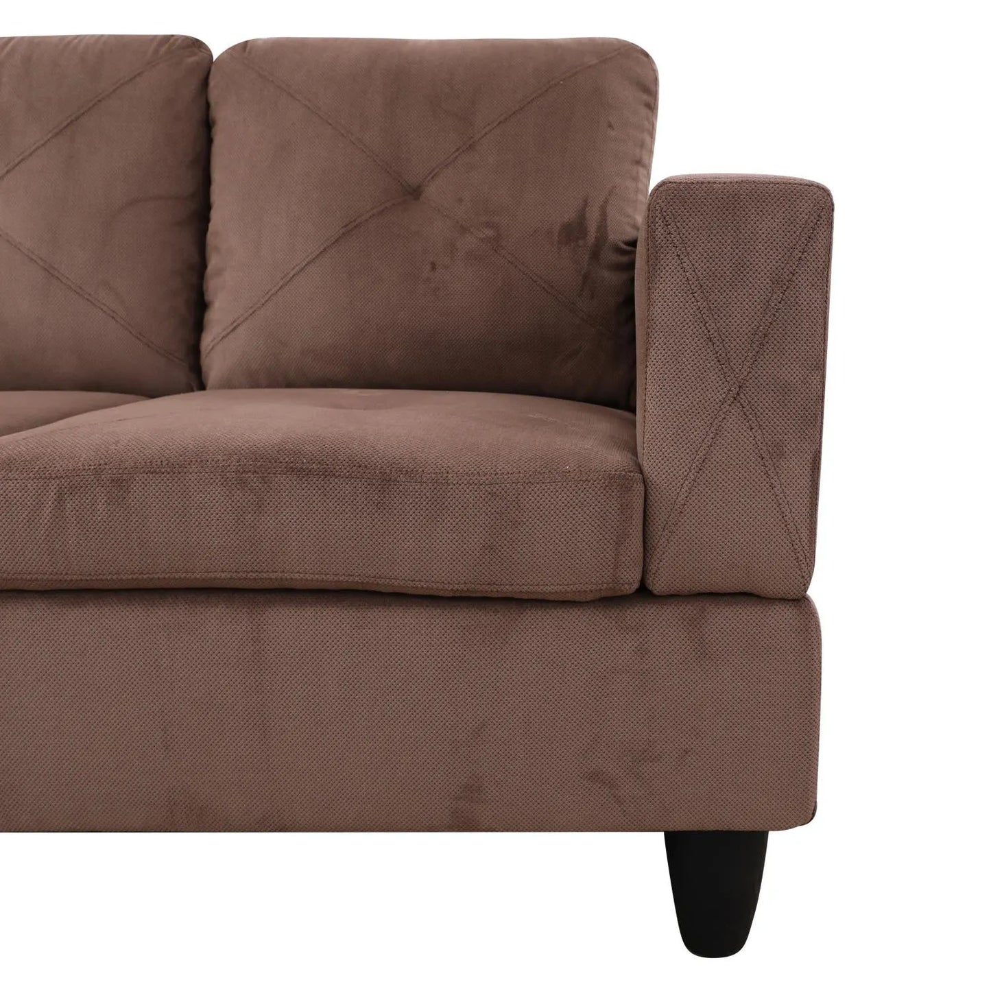 97" Wide Brown Corduroy L-Shaped Living Room Sectional Sofa Set — image 7