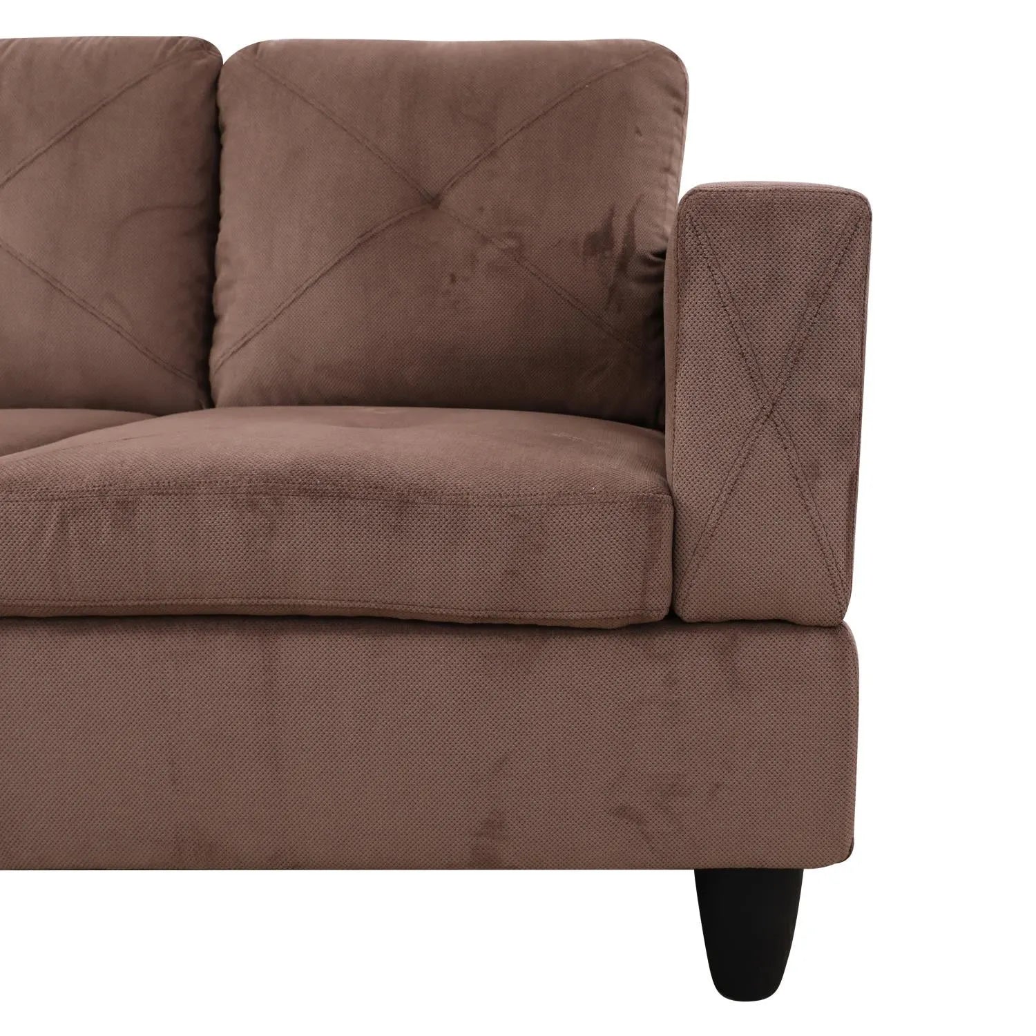 97" Wide Brown Corduroy L-Shaped Living Room Sectional Sofa Set — image 7