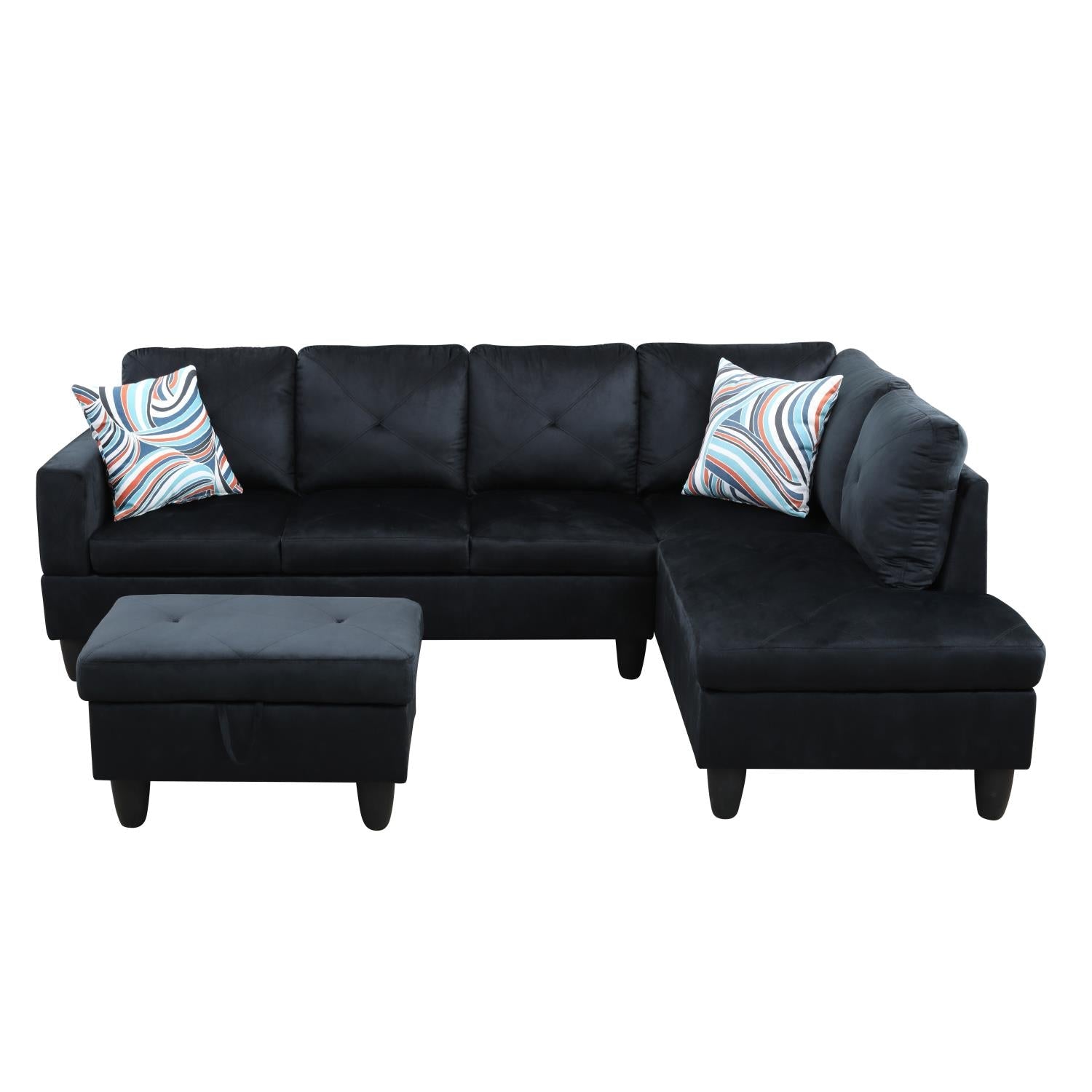 97" Wide Midnight Blue Microfiber L-Shaped Living Room Sectional Sofa Set — image 8