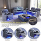 Ainehome Blue Gray Sanded Leather 5-Seater Power Reclining Sofa Set with Smart Features
