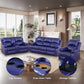 Ainehome Cinema 3-Piece Dark Blue Fabric Manual Reclining Sofa Set