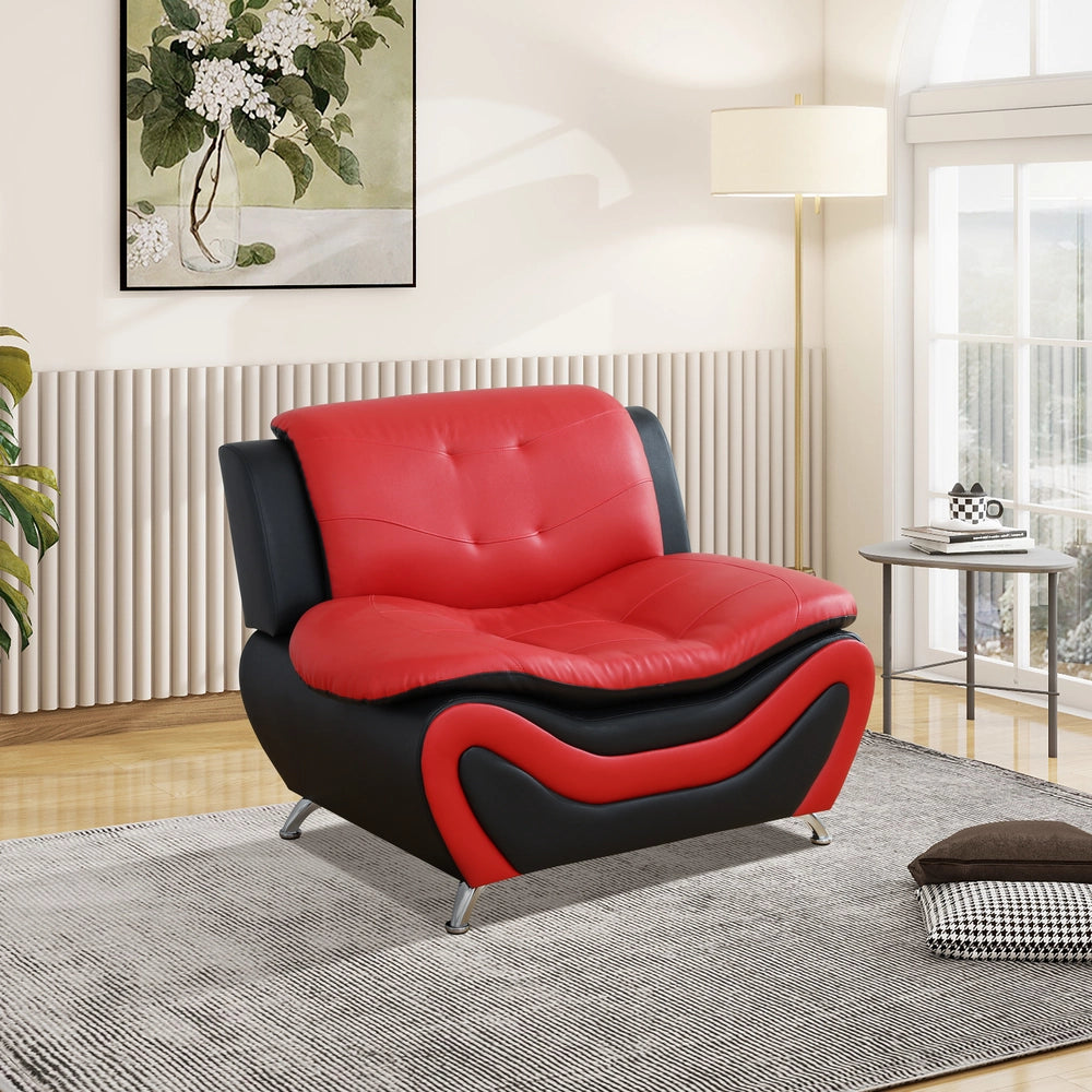 Black & Red Faux Leather 3-Piece Living Room Sofa Set with Elegant Design