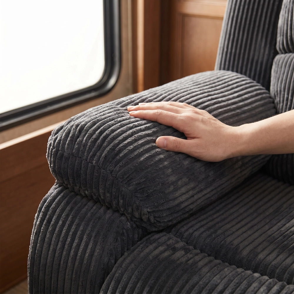 Ainehome 68" Manual RV Loveseat Recliner with Storage Console - Breathable & Mold-Proof Fabric Replacement Sofa for Class A, C Motorhomes and Travel Trailers - Dark Grey