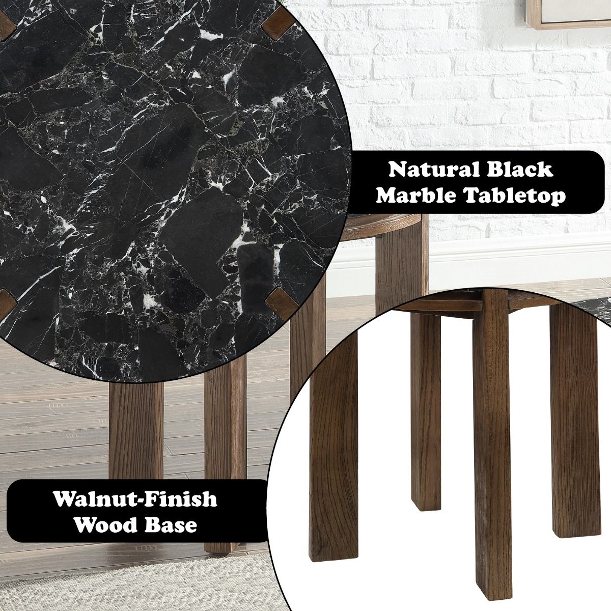 Estella - End Table With Natural Marble Top - Black Top & Walnut