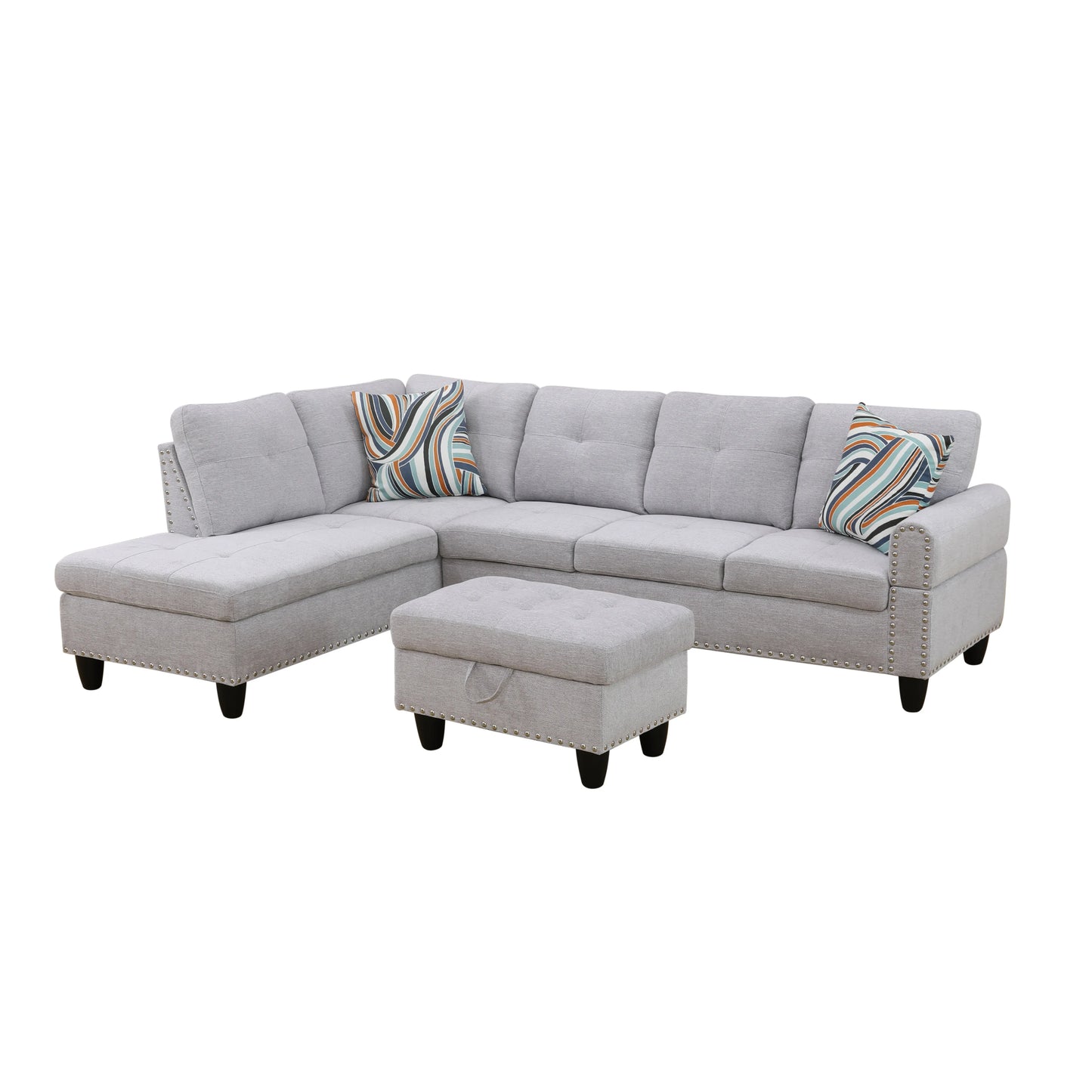 Ainehome 97.5" Wide Grey White Flannel 3-Piece Sofa Living Room Sofa Set