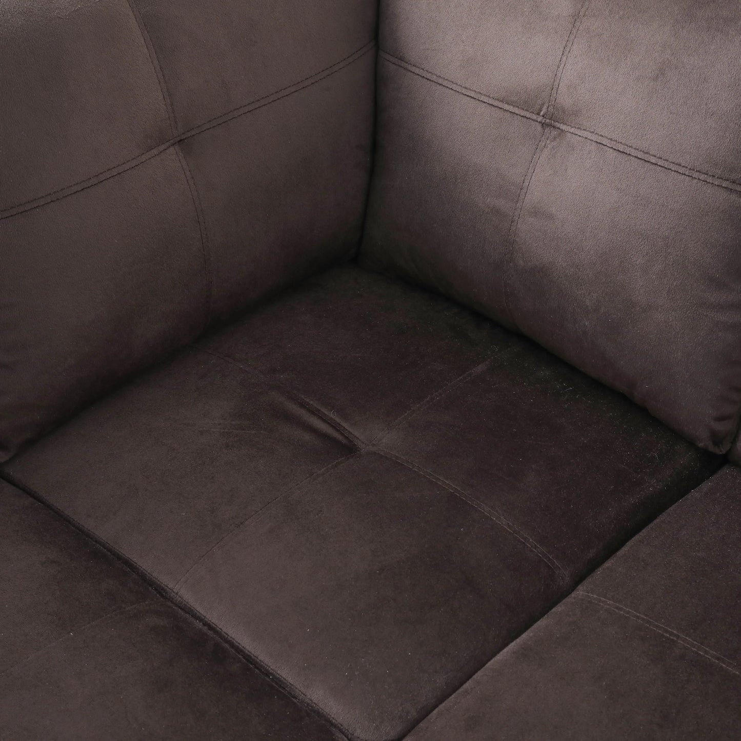 Ainehome 97" Wide Dark Brown Flannel L-Shaped Living Room Sectional Sofa Set