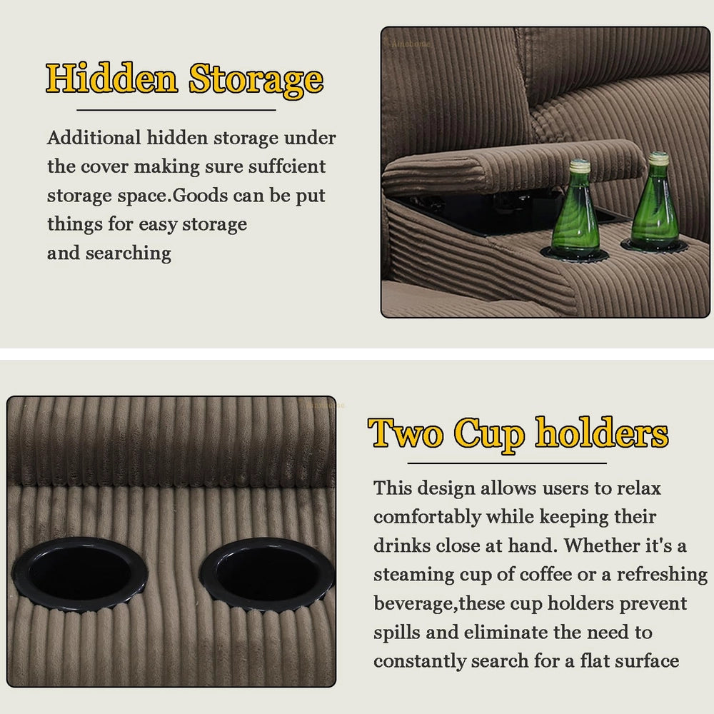 Ainehome Cinema 3-Piece Peanut Color Textured Reclining Sofa Set