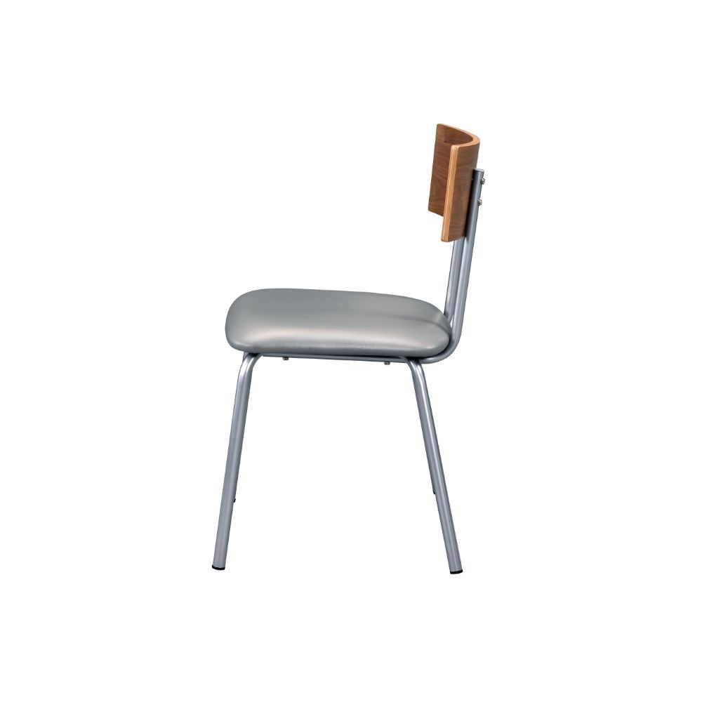 Jurgen - Side Chair (Set of 2) - Gray Synthetic Leather, Oak & Silver
