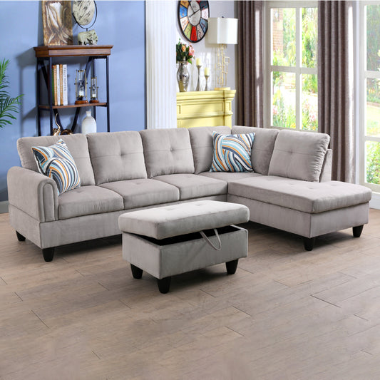 97" Wide Off-White Corduroy L-Shaped Living Room Sectional Sofa Set