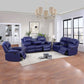 Cinema 3-Piece Dark Blue Fabric Manual Reclining Sofa Set