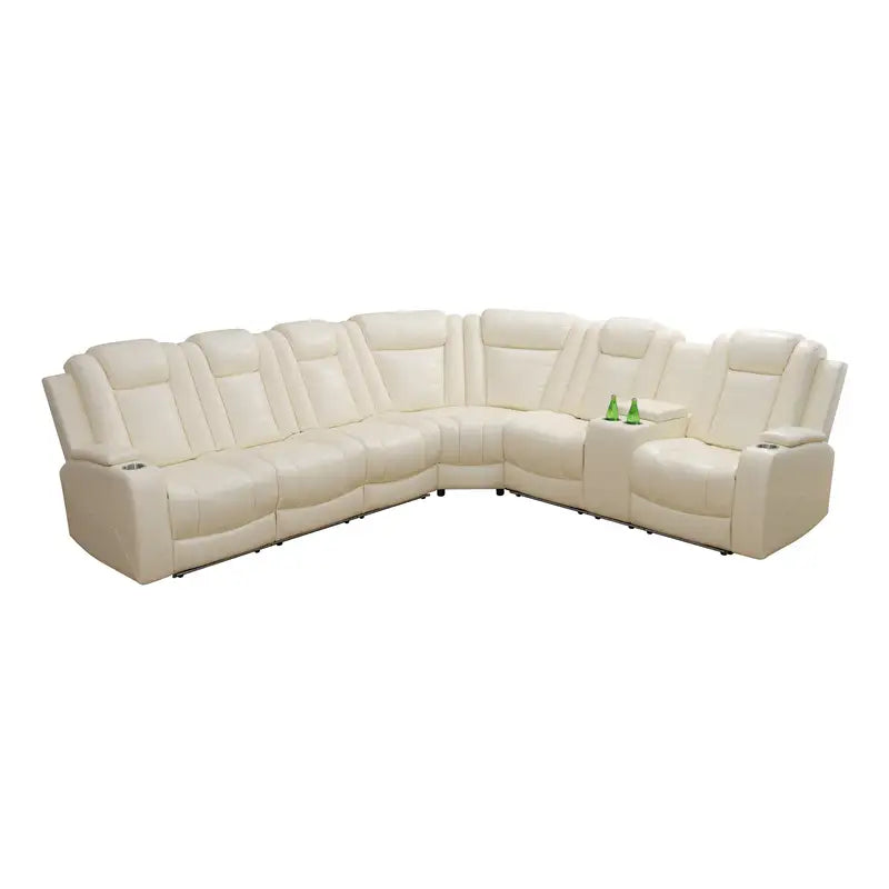Ainehome Off-White Leather Power Reclining Sectional Sofa with Smart Tea Table & Organizer