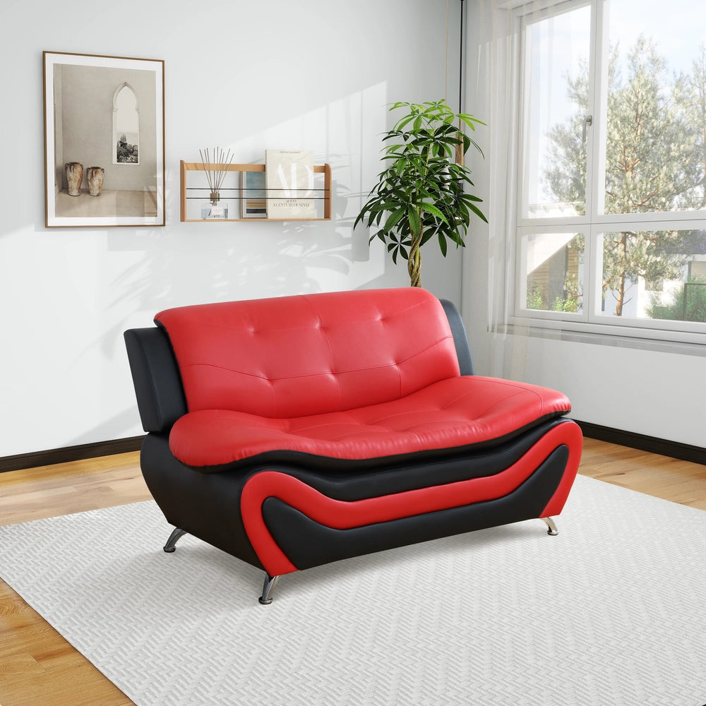 Black & Red Faux Leather 3-Piece Living Room Sofa Set with Elegant Design