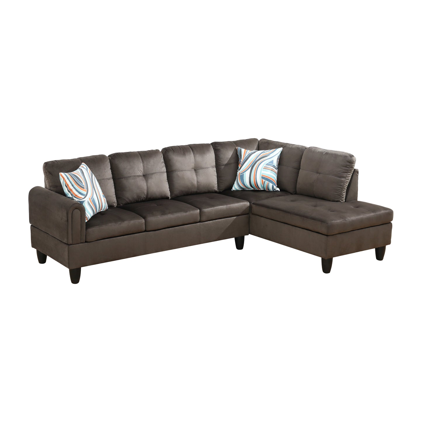 97" Wide Dark Brown Flannel L-Shaped Living Room Sectional Sofa Set
