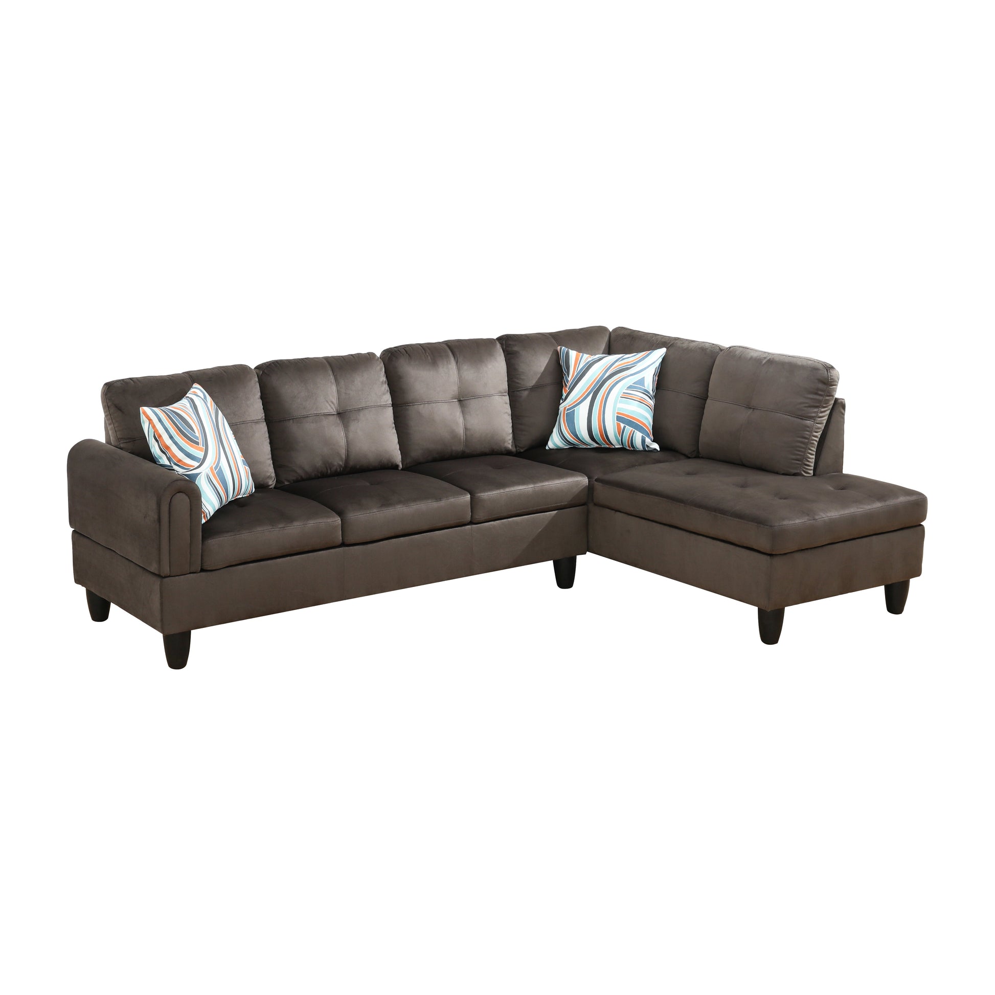 97" Wide Dark Brown Flannel L-Shaped Living Room Sectional Sofa Set