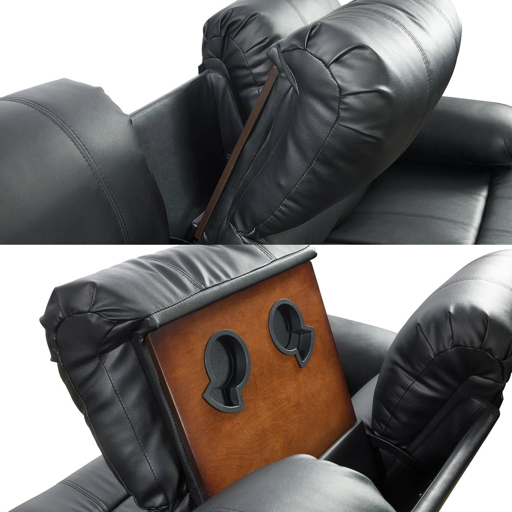 Ainehome Cinema 3-Piece Black Faux Leather Manual Reclining Sofa Set