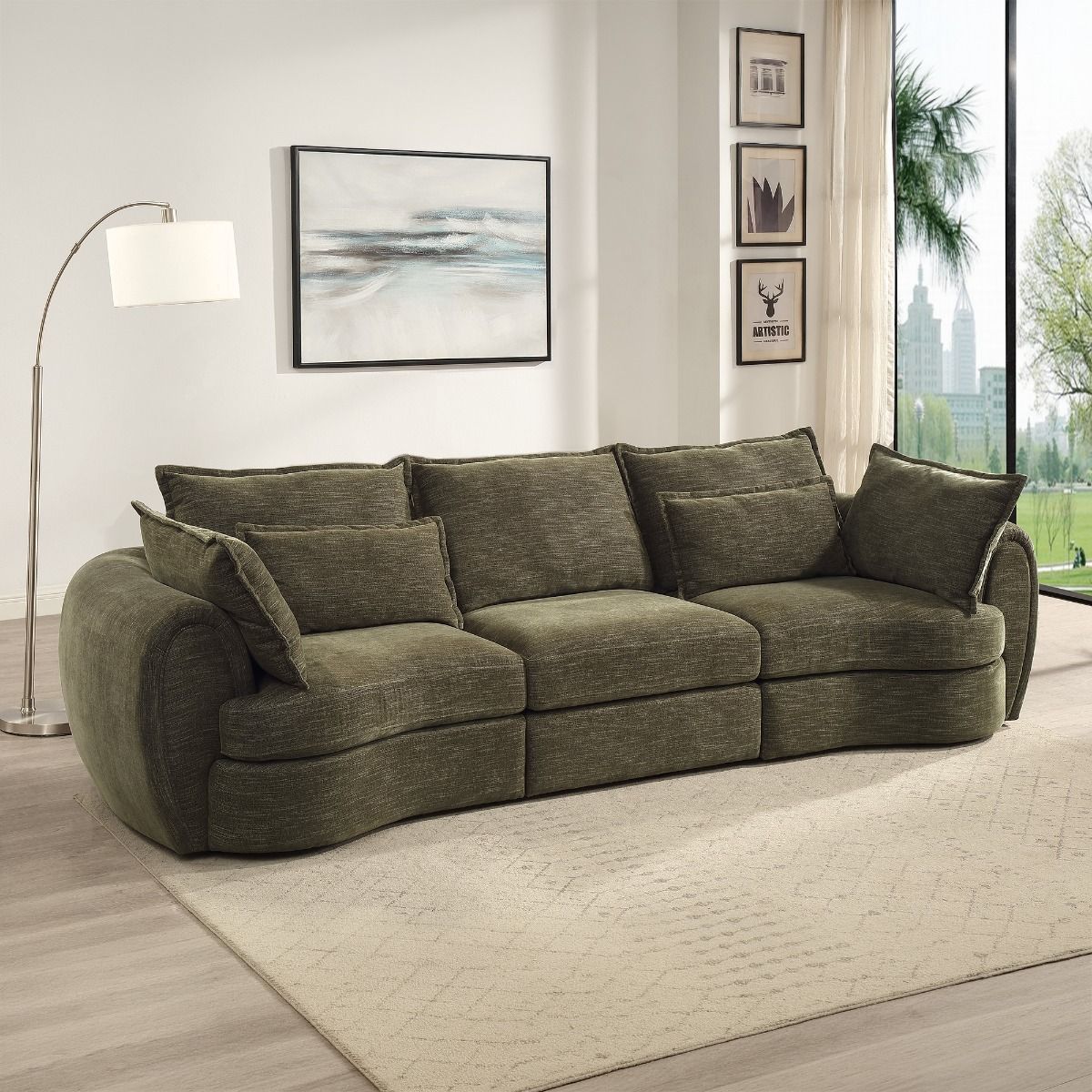 Leighton - Modular Armless Chair With 1 Pillow - Green Chenille