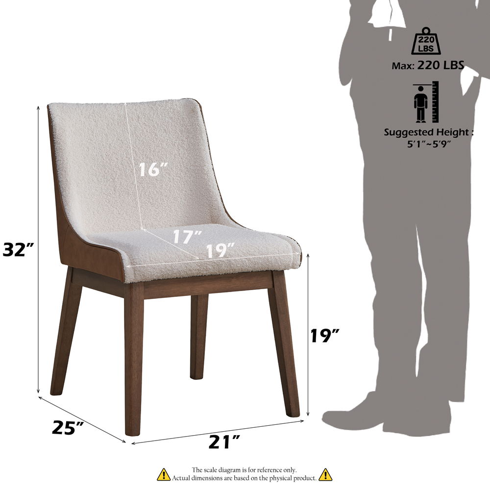 Ginny - Side Chair (Set of 2) - White Boucle, Brown Velvet & Walnut