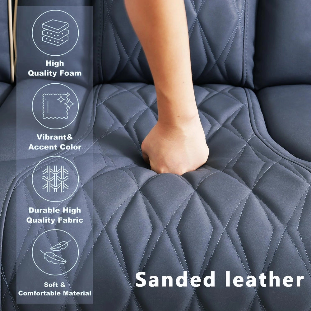 Ainehome Blue Gray Sanded Leather 5-Seater Power Reclining Sofa Set with Smart Features