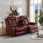Burgundy Leather 3-Piece Power Reclining Sofa Set with Diamond Stitching & Smart Features